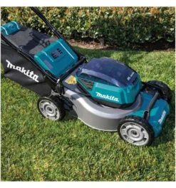 Makita Akku-Rasenmäher 2x18V, 46 Cm, 60 L, Zubehör, Akku, Ladegerät, Mulchkeil -Makki Geschaft rasenmaeher akku 1319239 czm